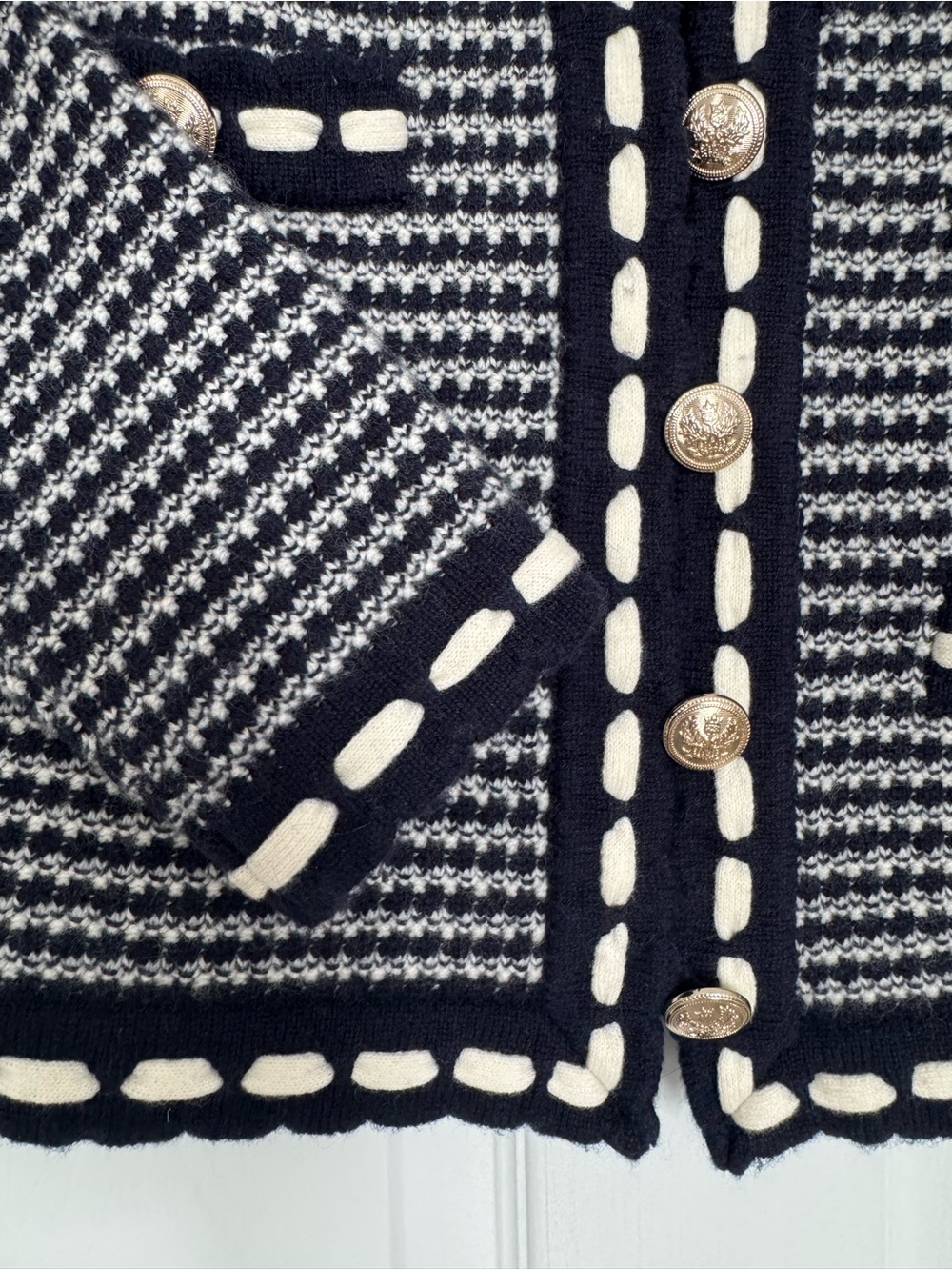 Elie Tahari Navy and White Alta Cardigan Wool/Cashmere - Picture 4 of 12